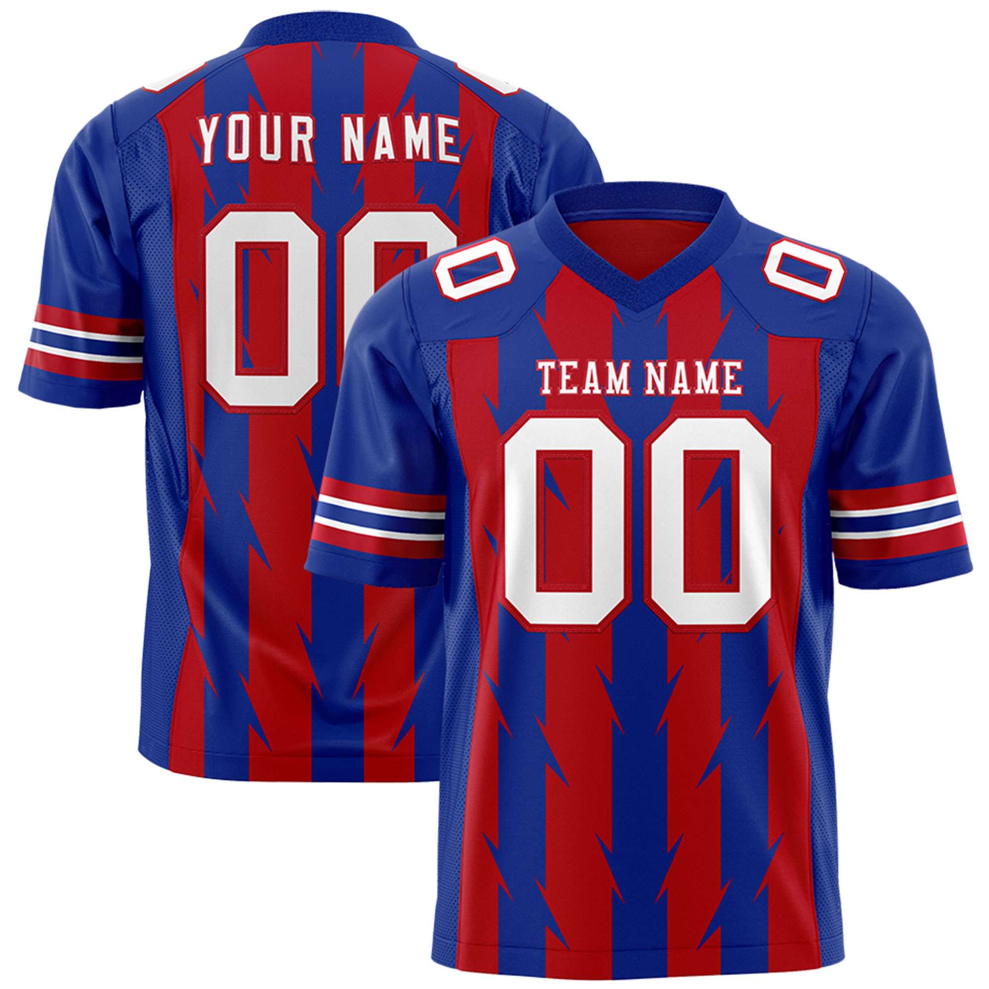 Custom Red Royal Personalized Razr Stripe Graffiti Pattern Authentic American Football Jersey