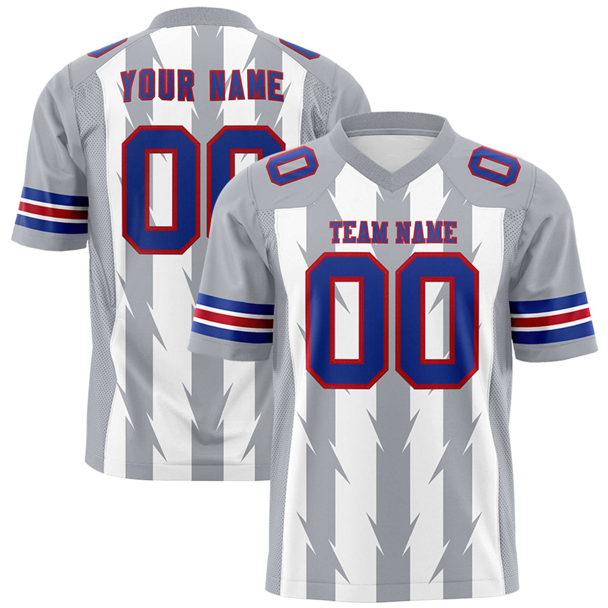 Custom White Gray Personalized Razr Stripe Graffiti Pattern Authentic American Football Jersey