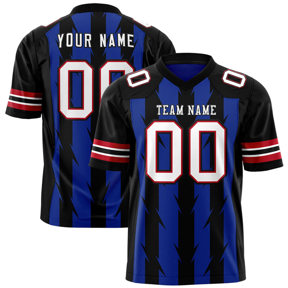Custom Royal Black Personalized Razr Stripe Graffiti Pattern Authentic American Football Jersey