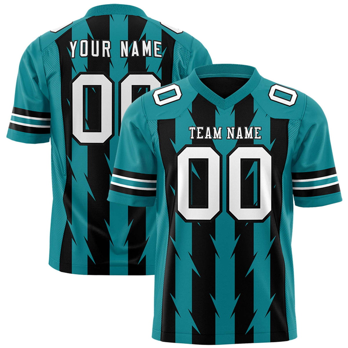 Custom Black Aqua Personalized Razr Stripe Graffiti Pattern Authentic American Football Jersey