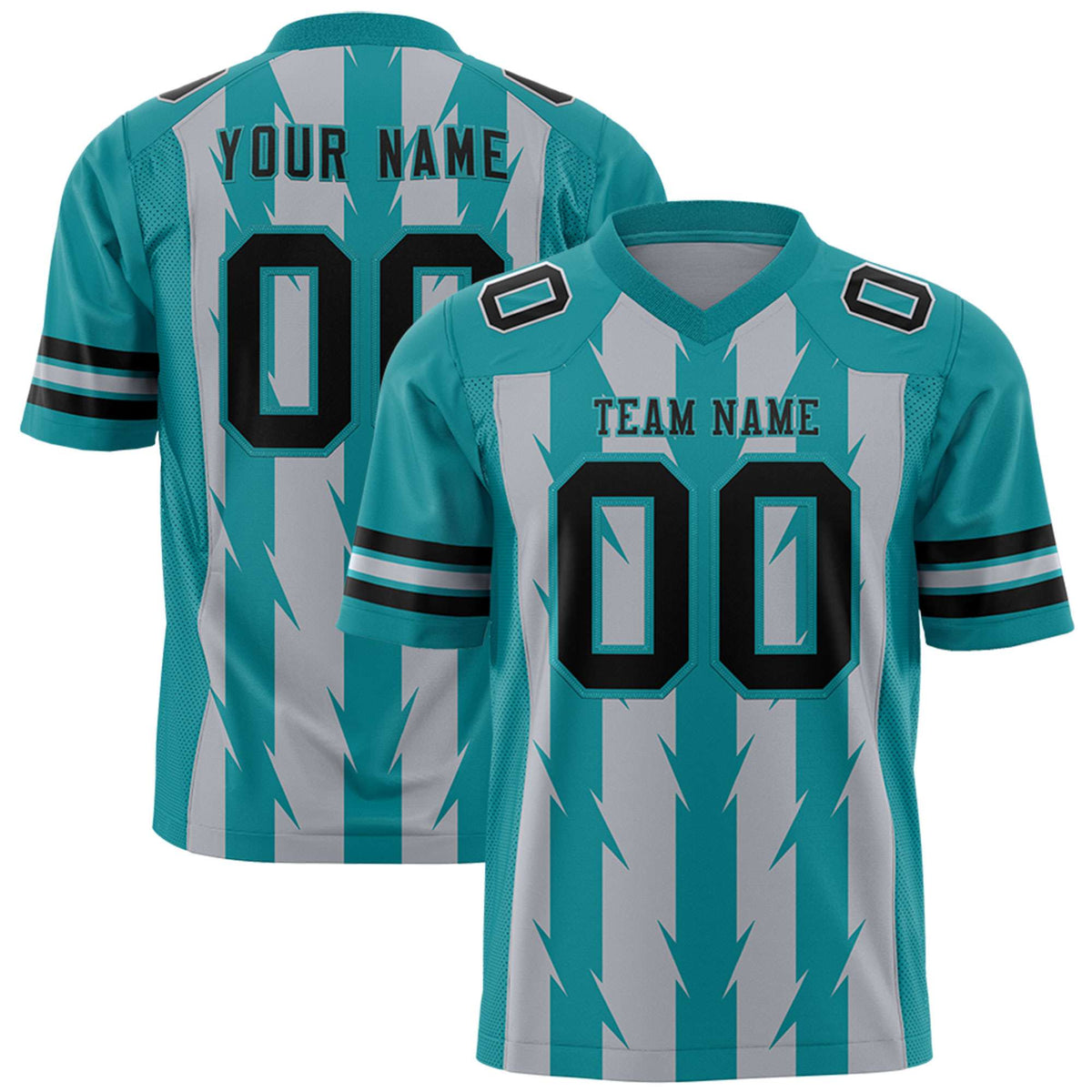 Custom Gray Aqua Personalized Razr Stripe Graffiti Pattern Authentic American Football Jersey