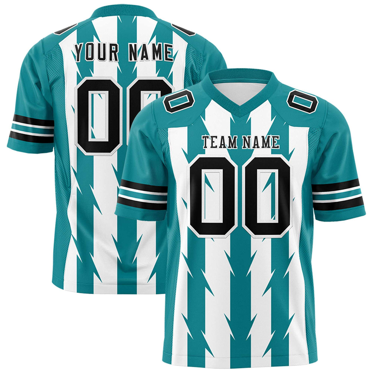 Custom White Aqua Personalized Razr Stripe Graffiti Pattern Authentic American Football Jersey
