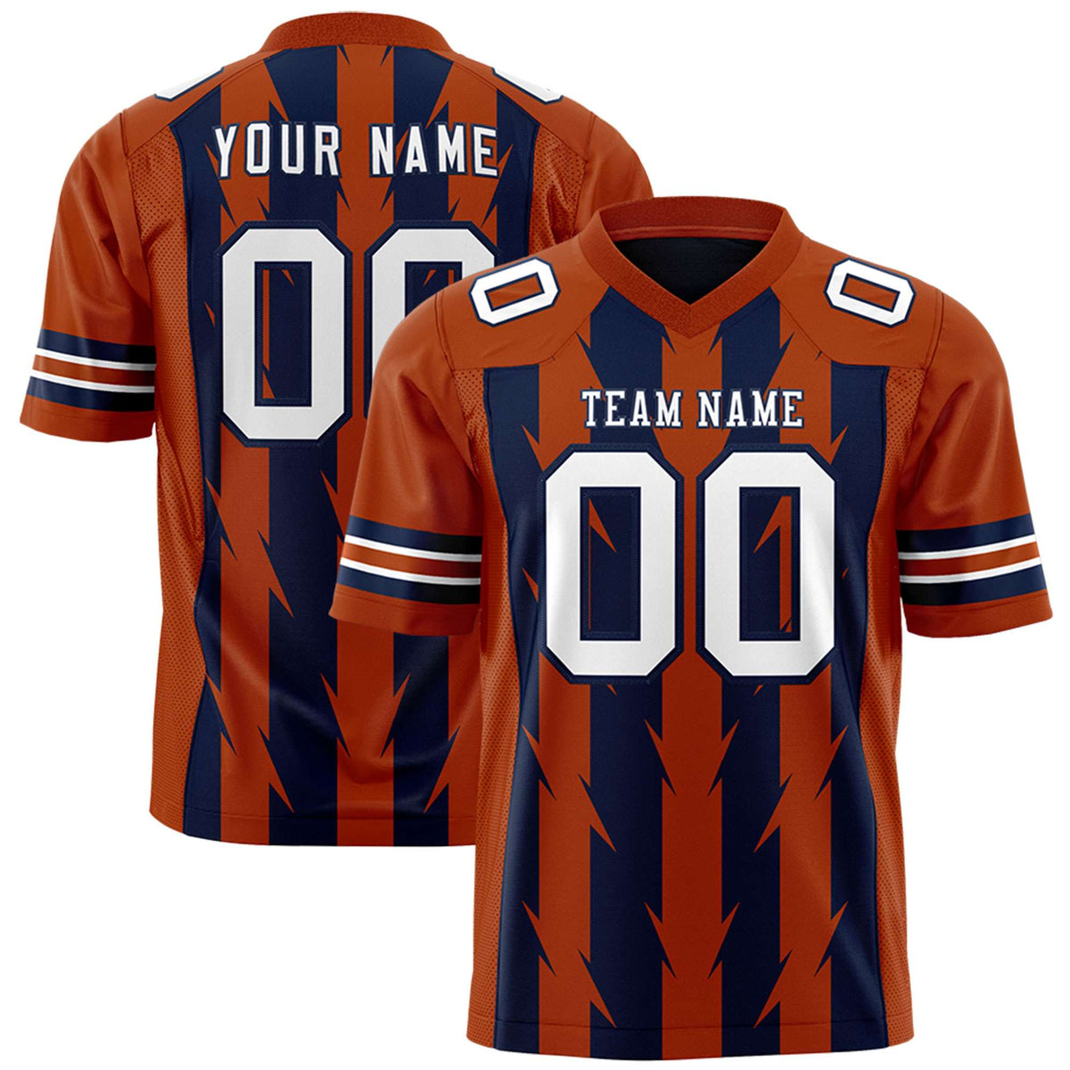 Custom Navy Texas Orange Personalized Razr Stripe Graffiti Pattern Authentic American Football Jersey