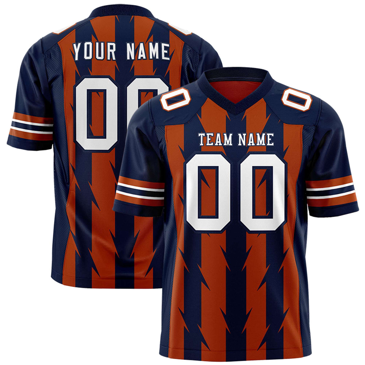 Custom Texas Orange Navy Personalized Razr Stripe Graffiti Pattern Authentic American Football Jersey