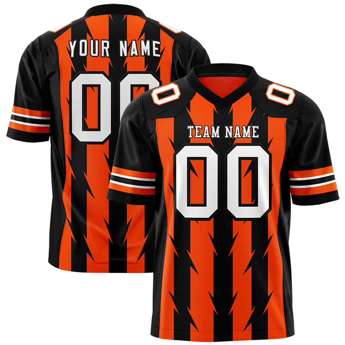 Custom Orange Black Personalized Razr Stripe Graffiti Pattern Authentic American Football Jersey