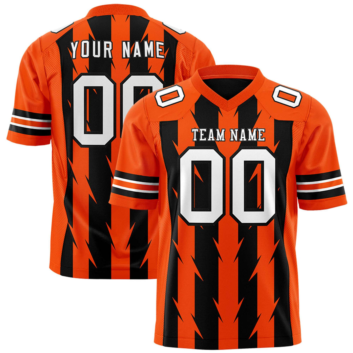 Custom Black Orange Personalized Razr Stripe Graffiti Pattern Authentic American Football Jersey