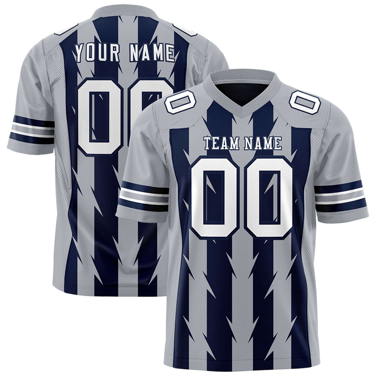 Custom Navy Gray Personalized Razr Stripe Graffiti Pattern Authentic American Football Jersey