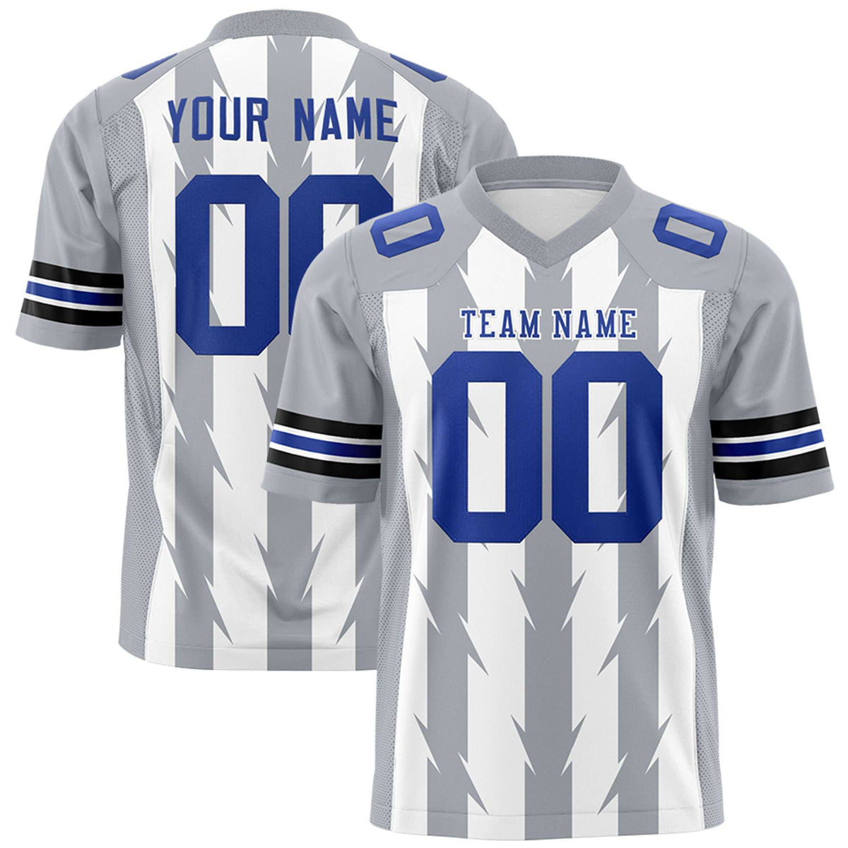 Custom White Gray Personalized Razr Stripe Graffiti Pattern Authentic American Football Jersey