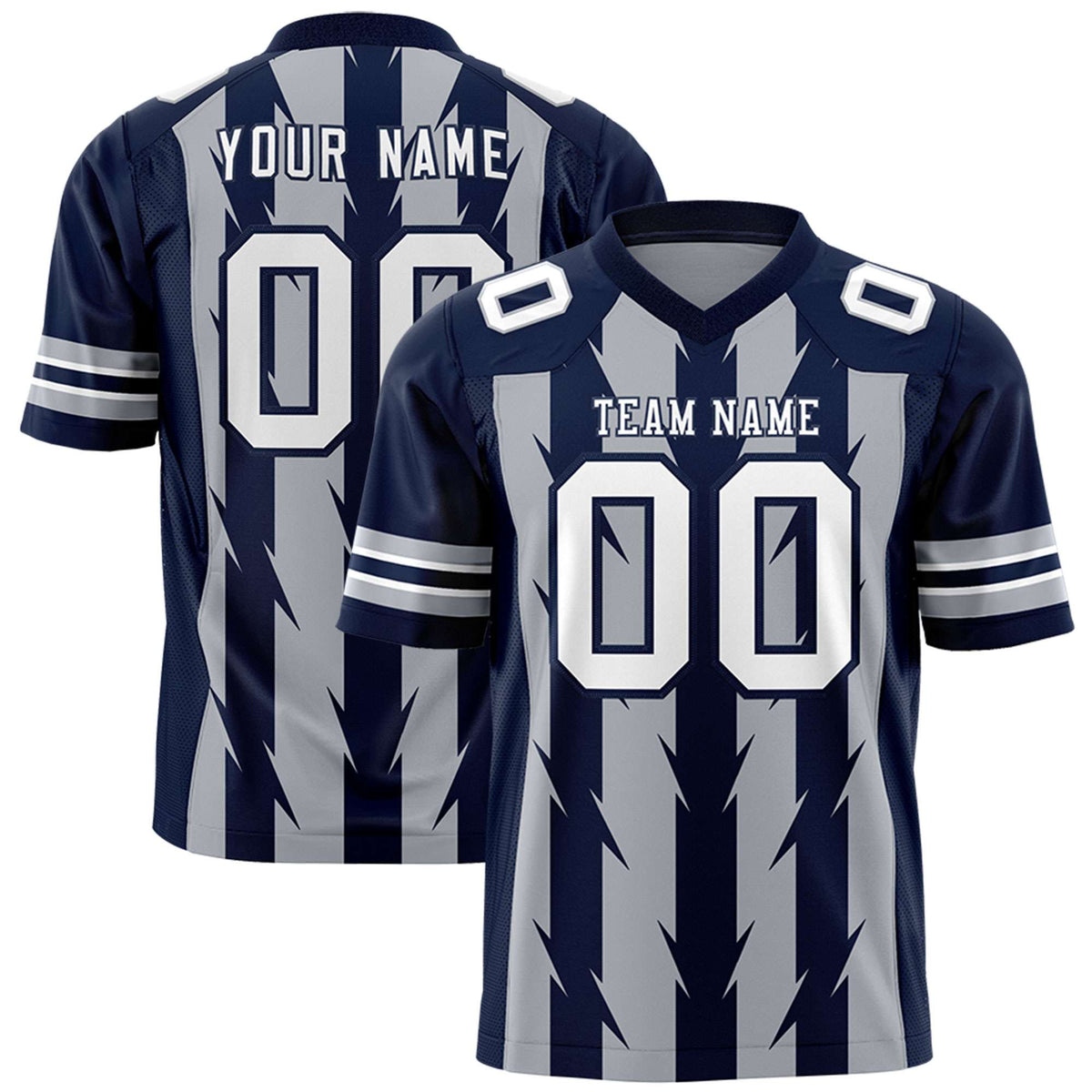 Custom Gray Navy Personalized Razr Stripe Graffiti Pattern Authentic American Football Jersey