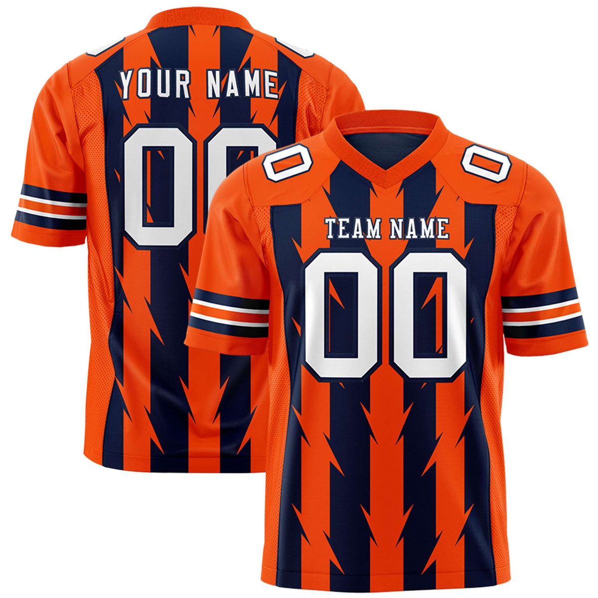 Custom Navy Orange Personalized Razr Stripe Graffiti Pattern Authentic American Football Jersey