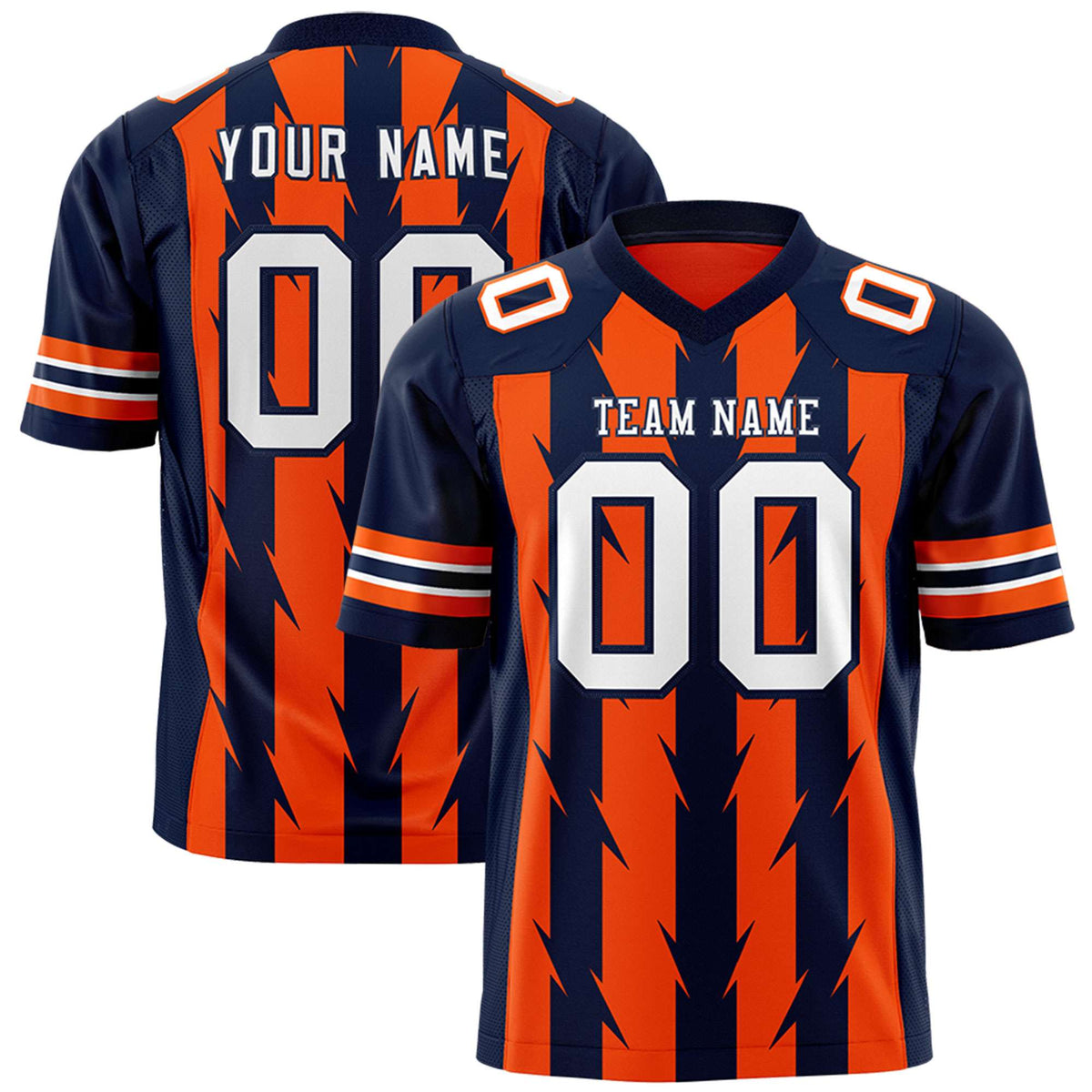 Custom Orange Navy Personalized Razr Stripe Graffiti Pattern Authentic American Football Jersey