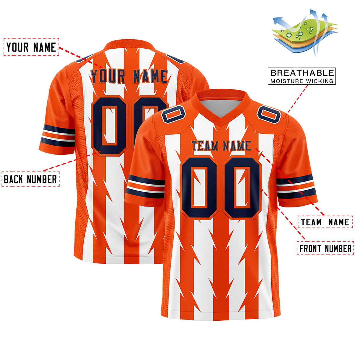 Custom White Orange Personalized Razr Stripe Graffiti Pattern Authentic American Football Jersey