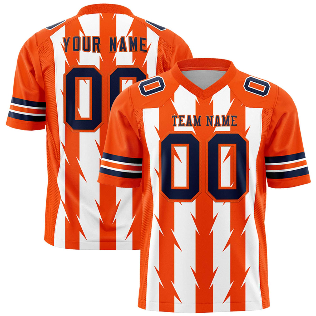 Custom White Orange Personalized Razr Stripe Graffiti Pattern Authentic American Football Jersey