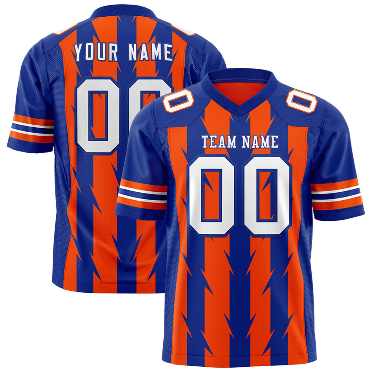 Custom Orange Royal Personalized Razr Stripe Graffiti Pattern Authentic American Football Jersey