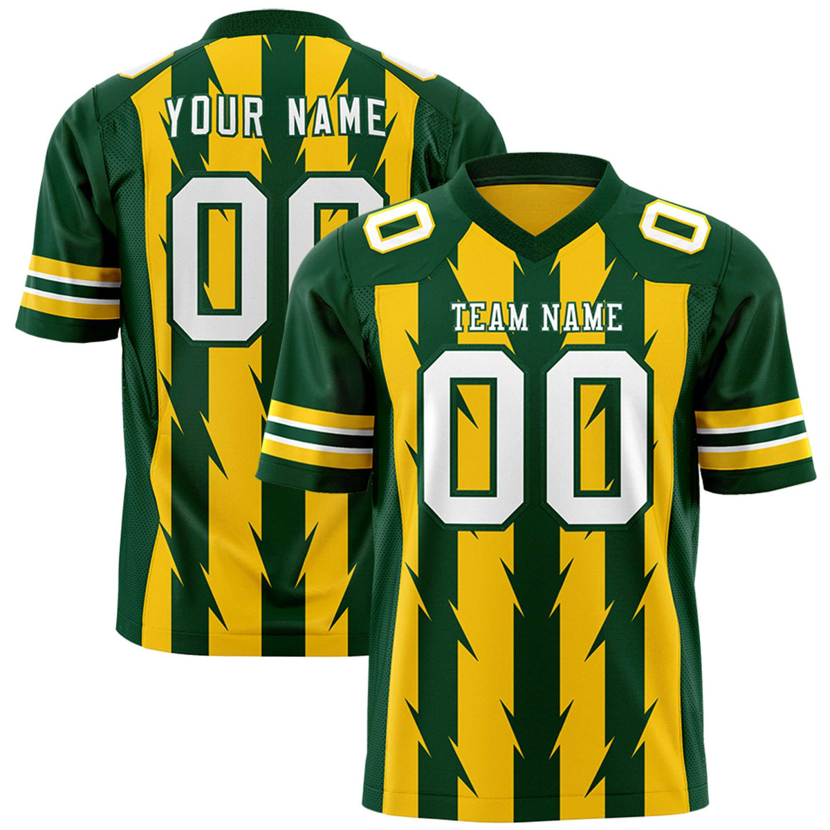 Custom Gold Green Personalized Razr Stripe Graffiti Pattern Authentic American Football Jersey