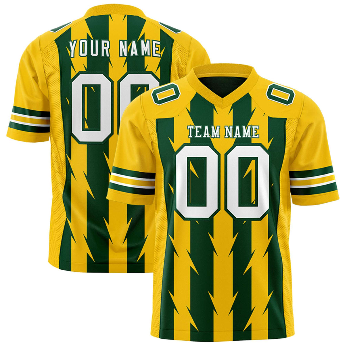 Custom Green Gold Personalized Razr Stripe Graffiti Pattern Authentic American Football Jersey