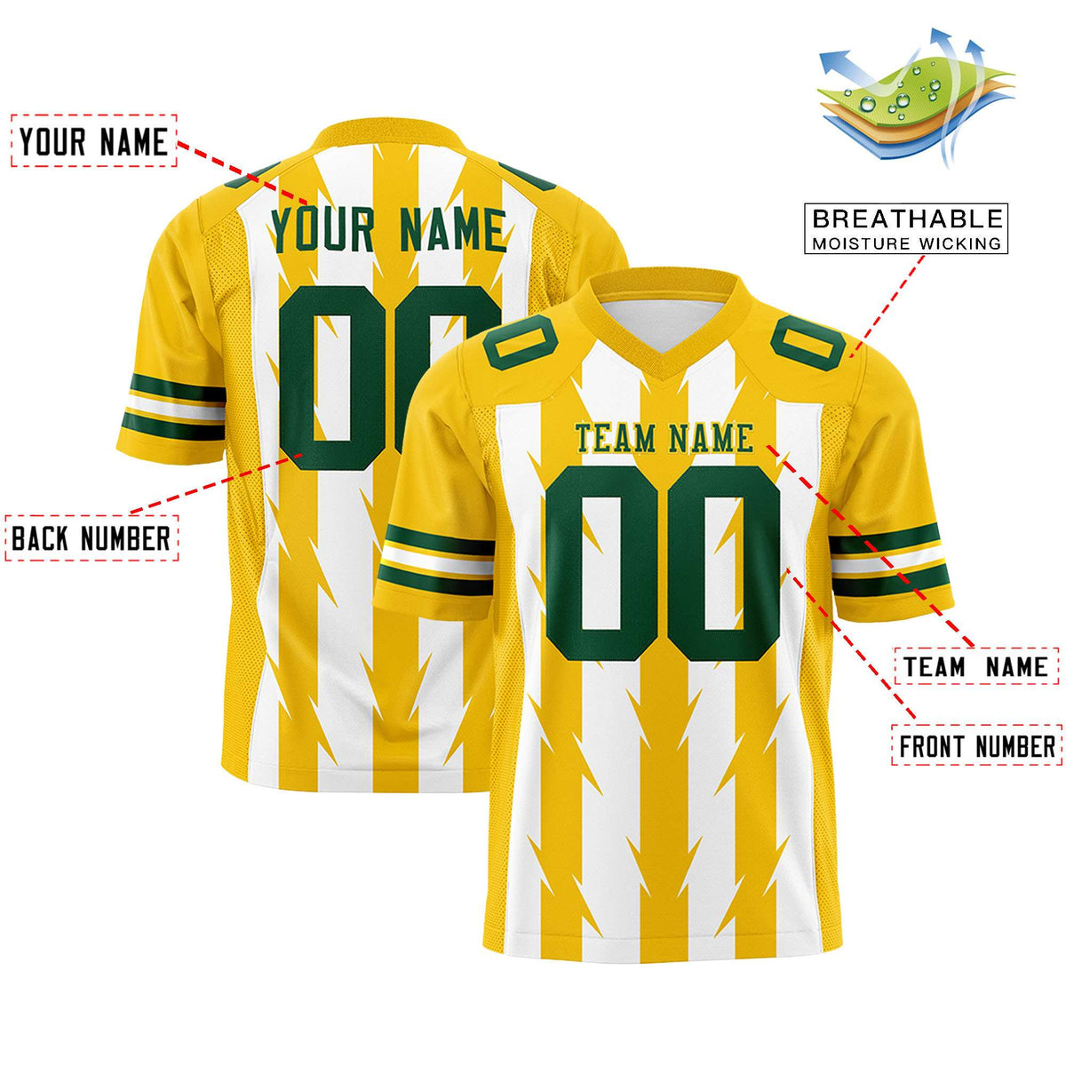 Custom White Gold Personalized Razr Stripe Graffiti Pattern Authentic American Football Jersey