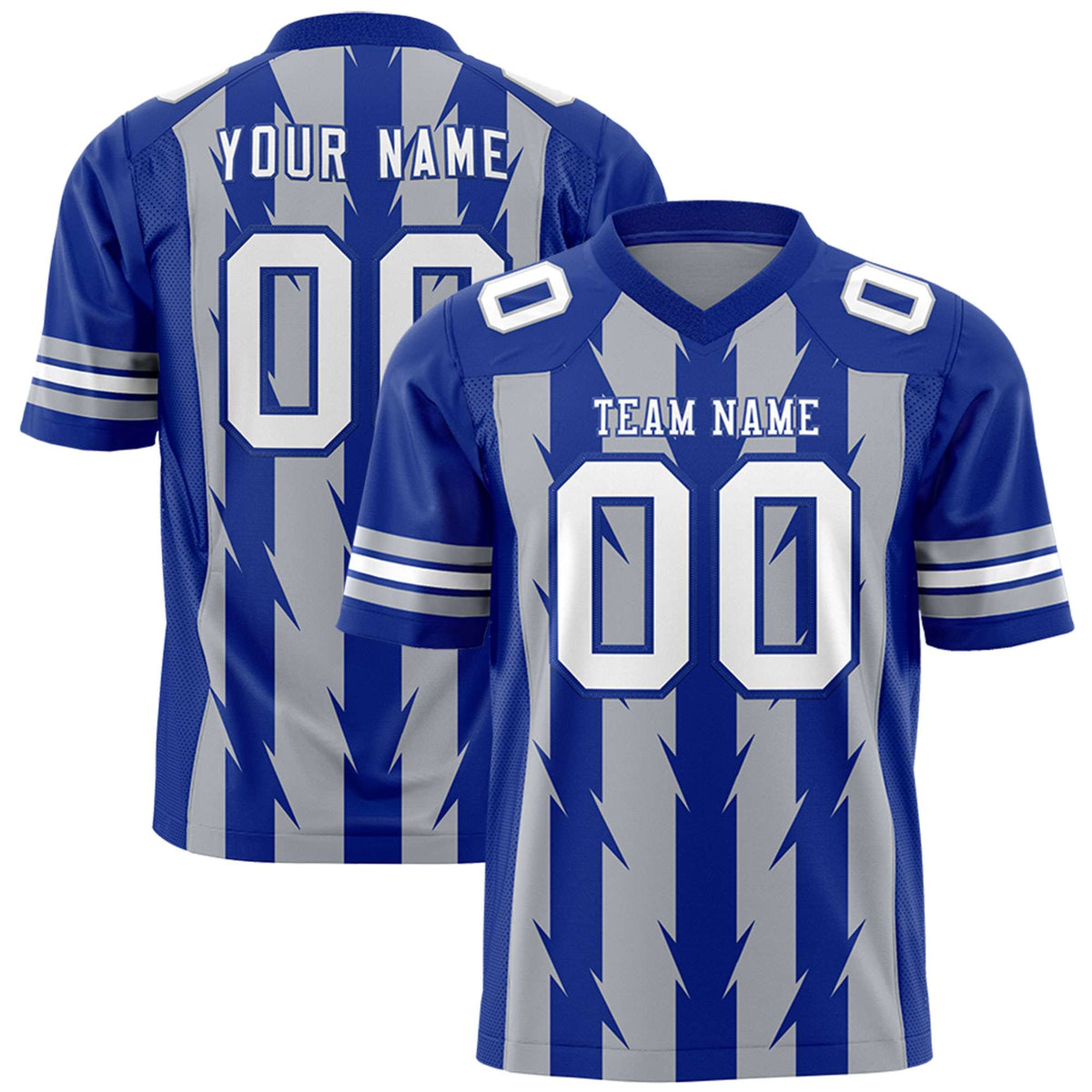 Custom Gray Royal Personalized Razr Stripe Graffiti Pattern Authentic American Football Jersey