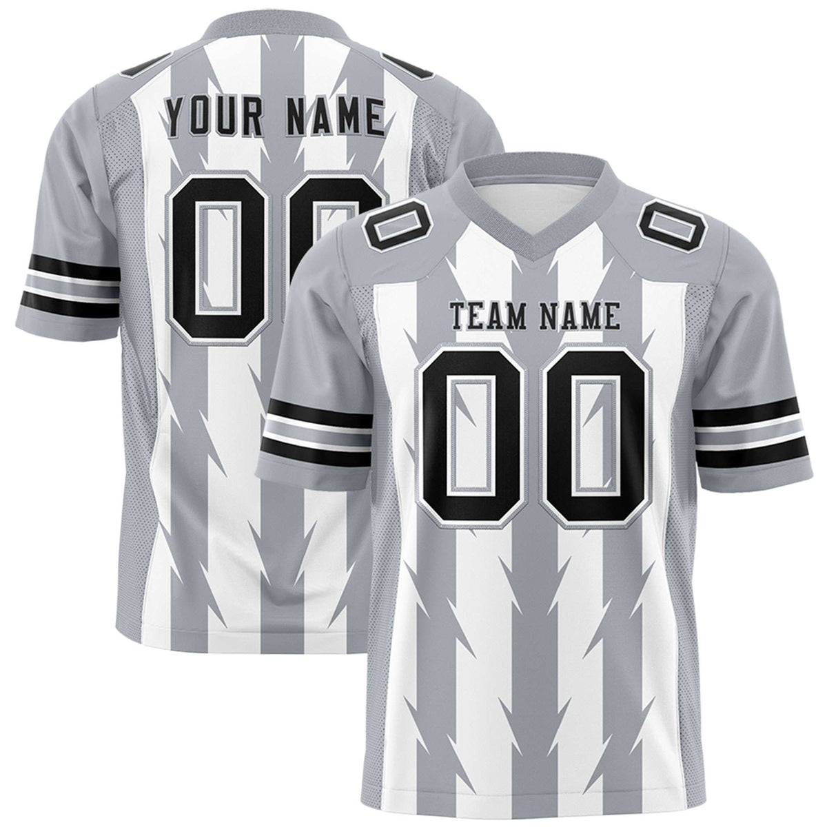 Custom White Gray Personalized Razr Stripe Graffiti Pattern Authentic American Football Jersey