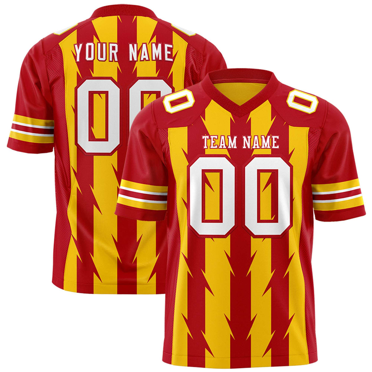 Custom Gold Red Personalized Razr Stripe Graffiti Pattern Authentic American Football Jersey