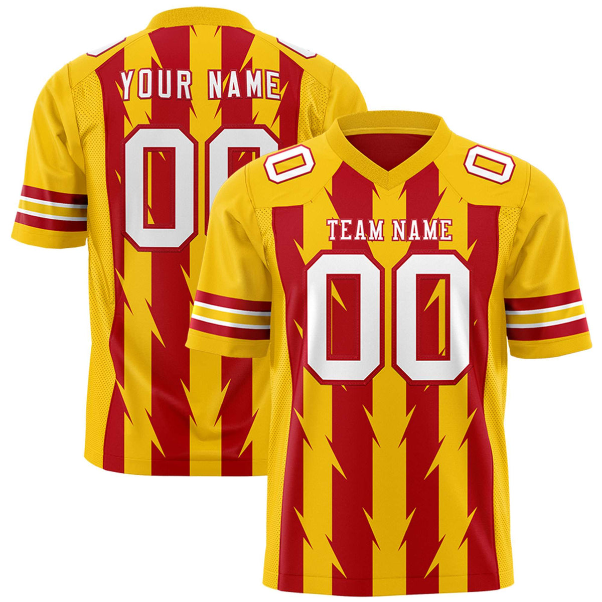 Custom Red Gold Personalized Razr Stripe Graffiti Pattern Authentic American Football Jersey