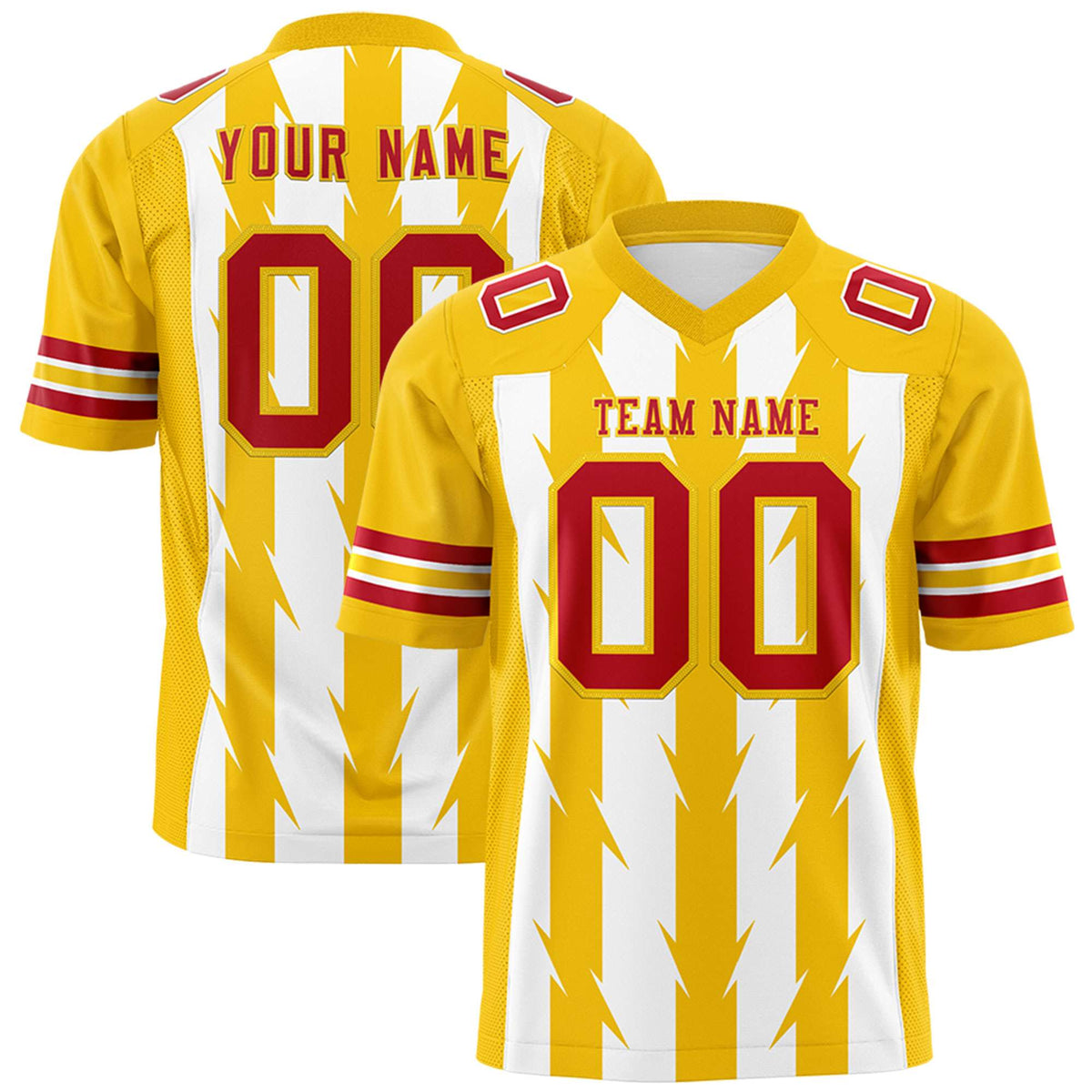 Custom White Gold Personalized Razr Stripe Graffiti Pattern Authentic American Football Jersey