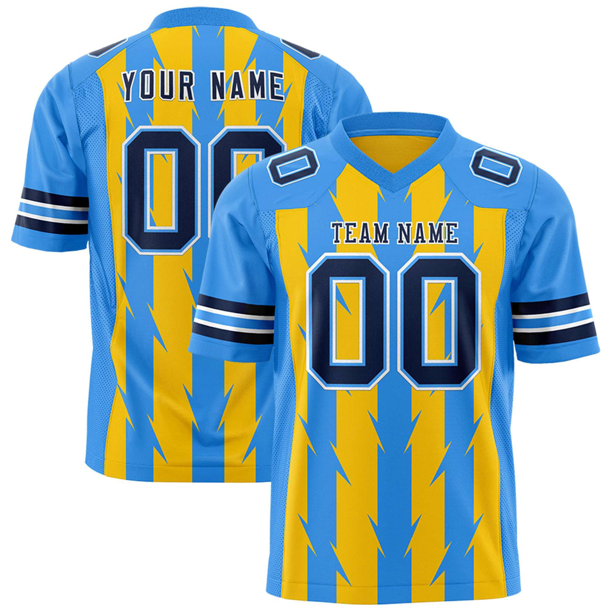 Custom Gold Powder Blue Personalized Razr Stripe Graffiti Pattern Authentic American Football Jersey