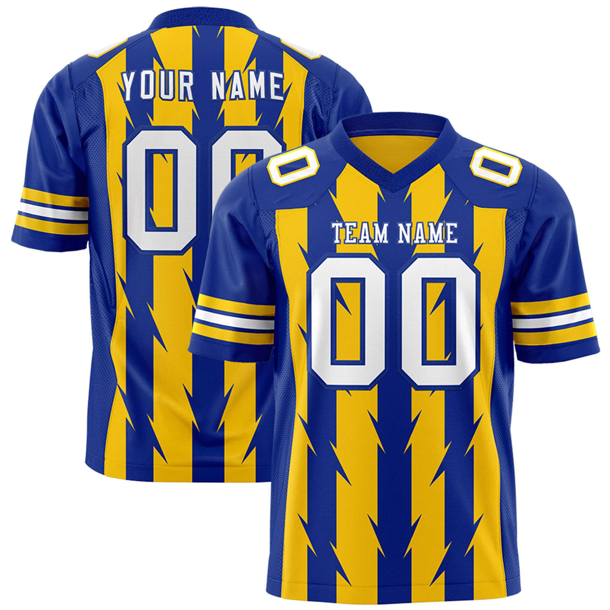 Custom Gold Royal Personalized Razr Stripe Graffiti Pattern Authentic American Football Jersey