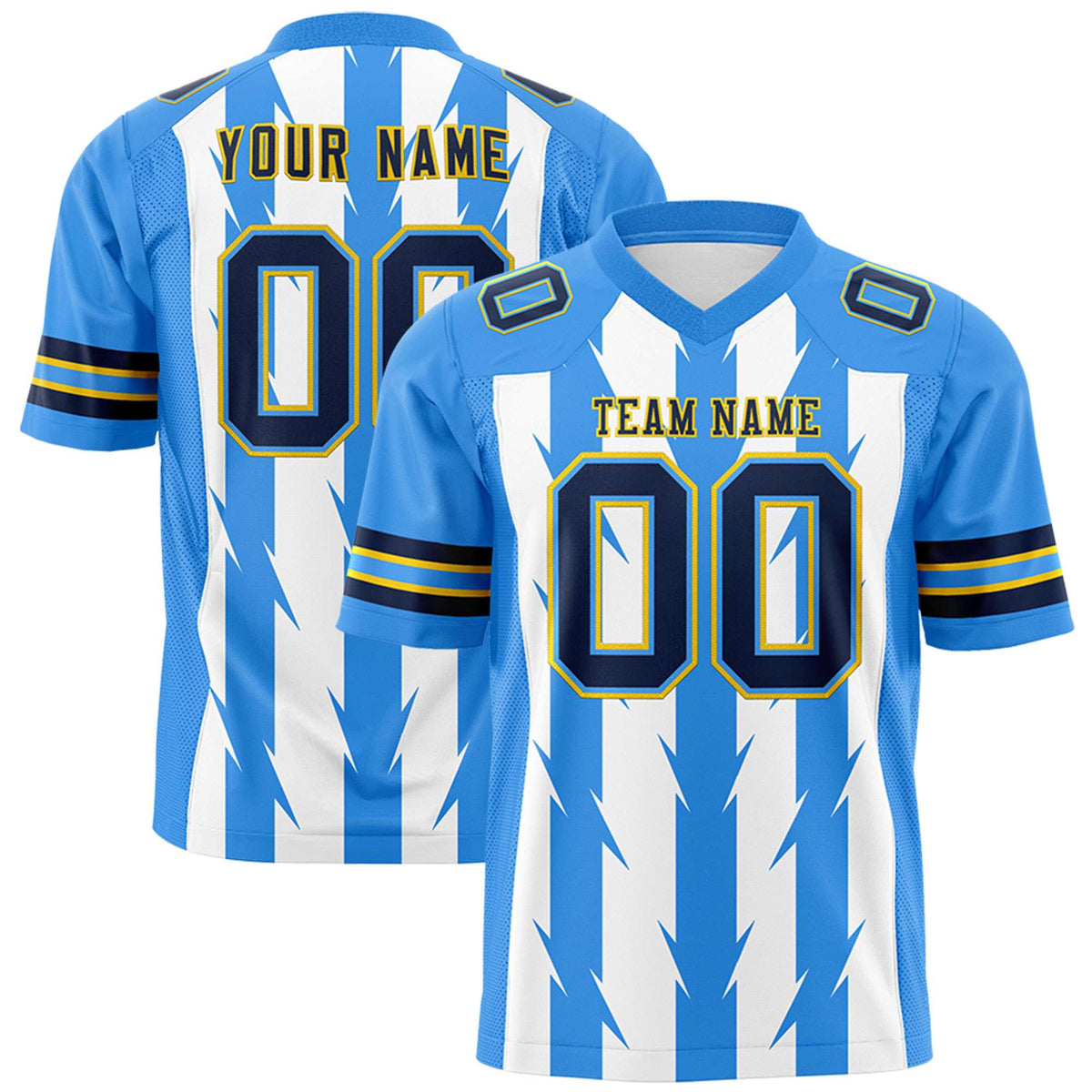 Custom White Powder Blue Personalized Razr Stripe Graffiti Pattern Authentic American Football Jersey