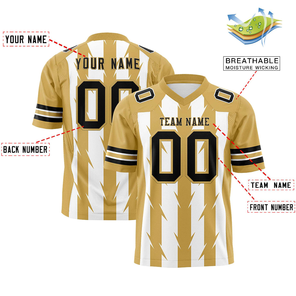 Custom White Old Gold Personalized Razr Stripe Graffiti Pattern Authentic American Football Jersey