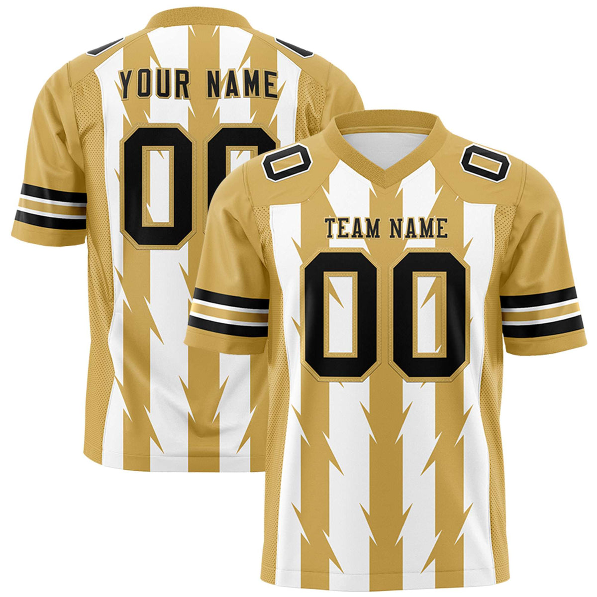 Custom White Old Gold Personalized Razr Stripe Graffiti Pattern Authentic American Football Jersey
