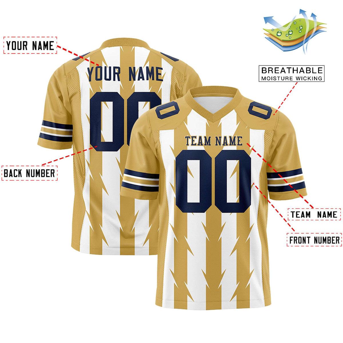Custom White Old Gold Personalized Razr Stripe Graffiti Pattern Authentic American Football Jersey