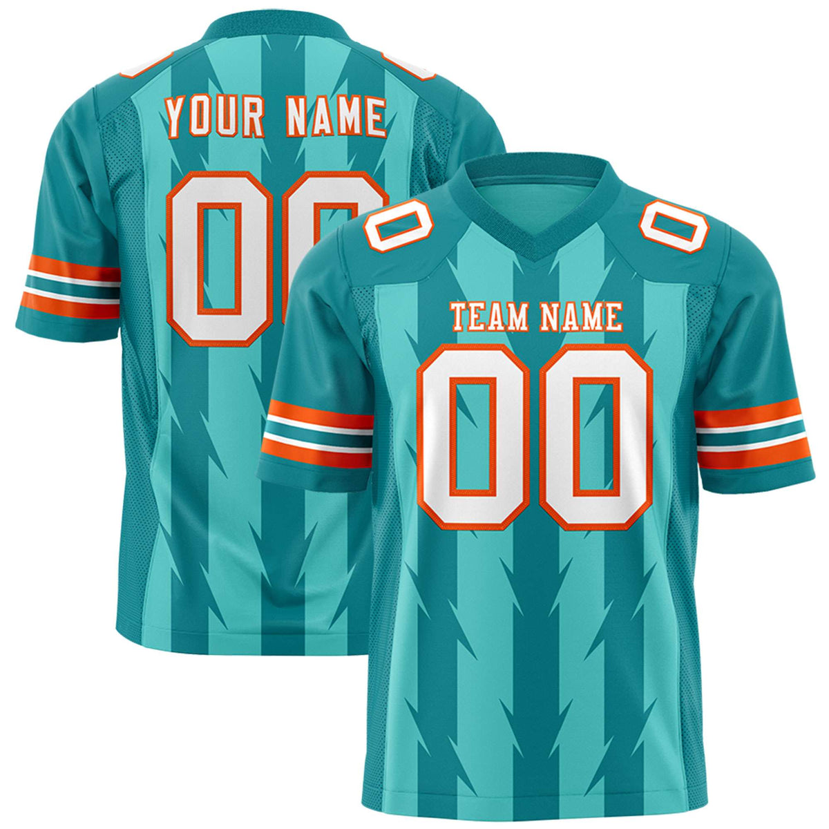Custom Bright Green Aqua Personalized Razr Stripe Graffiti Pattern Authentic American Football Jersey