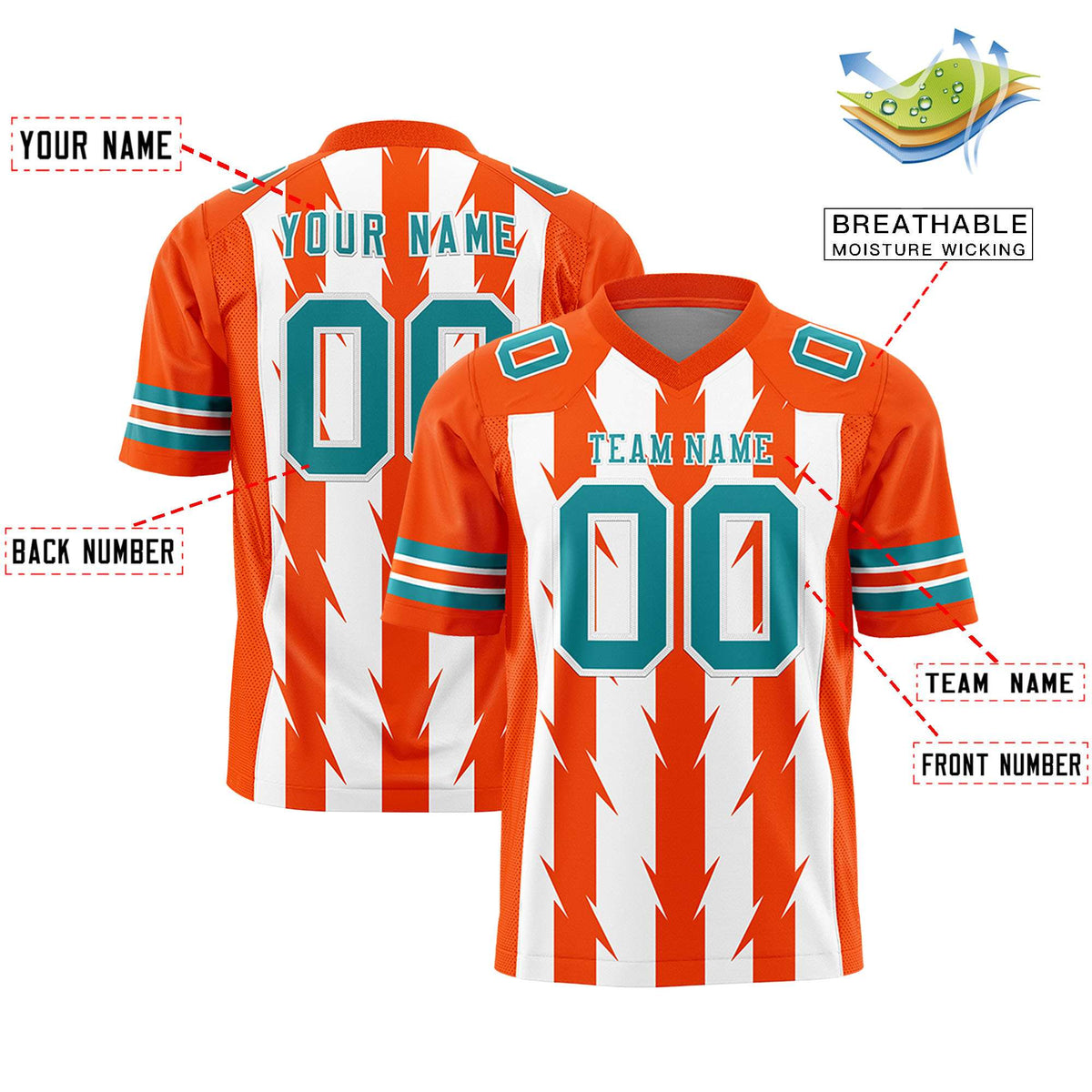 Custom White Orange Personalized Razr Stripe Graffiti Pattern Authentic American Football Jersey