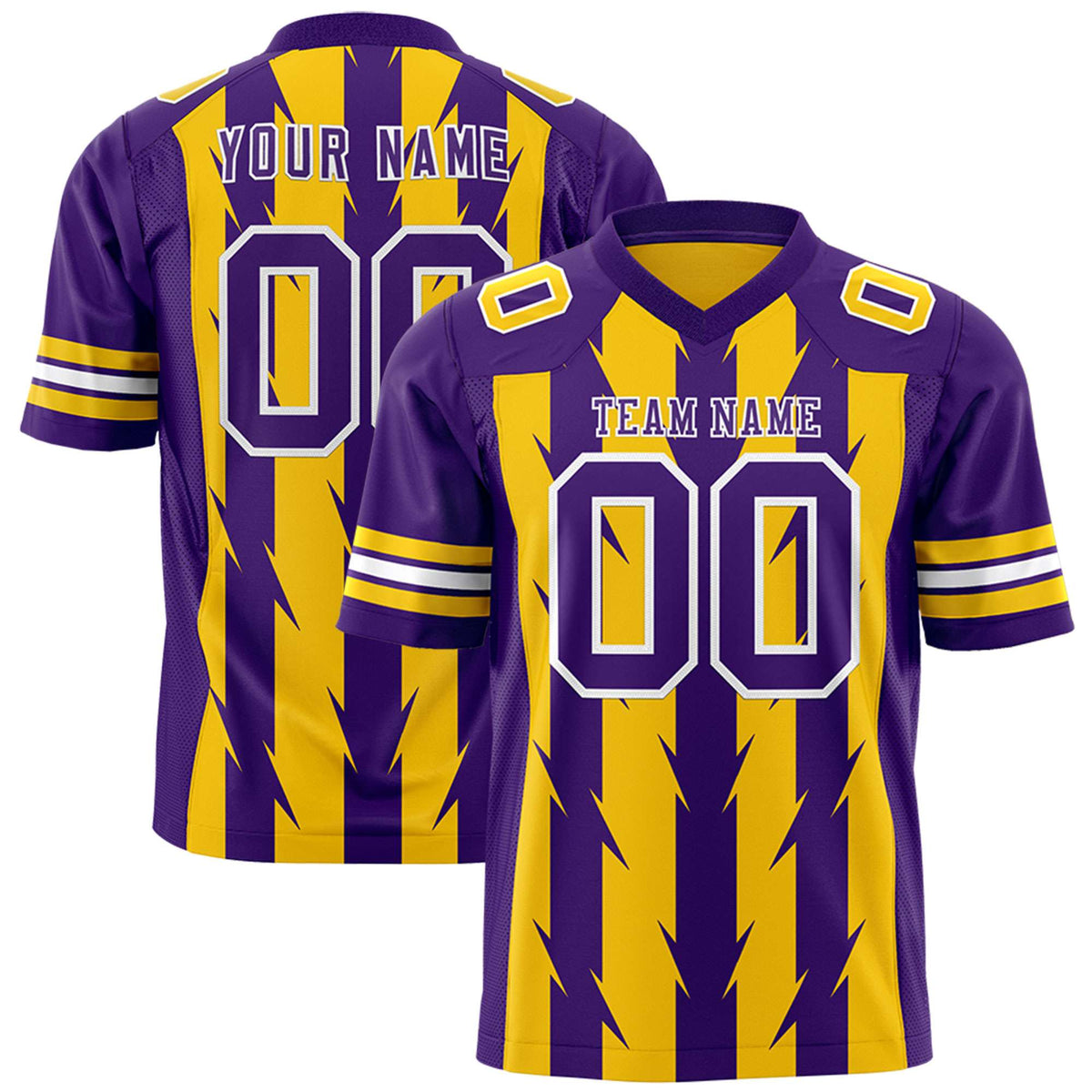 Custom Gold Purple Personalized Razr Stripe Graffiti Pattern Authentic American Football Jersey