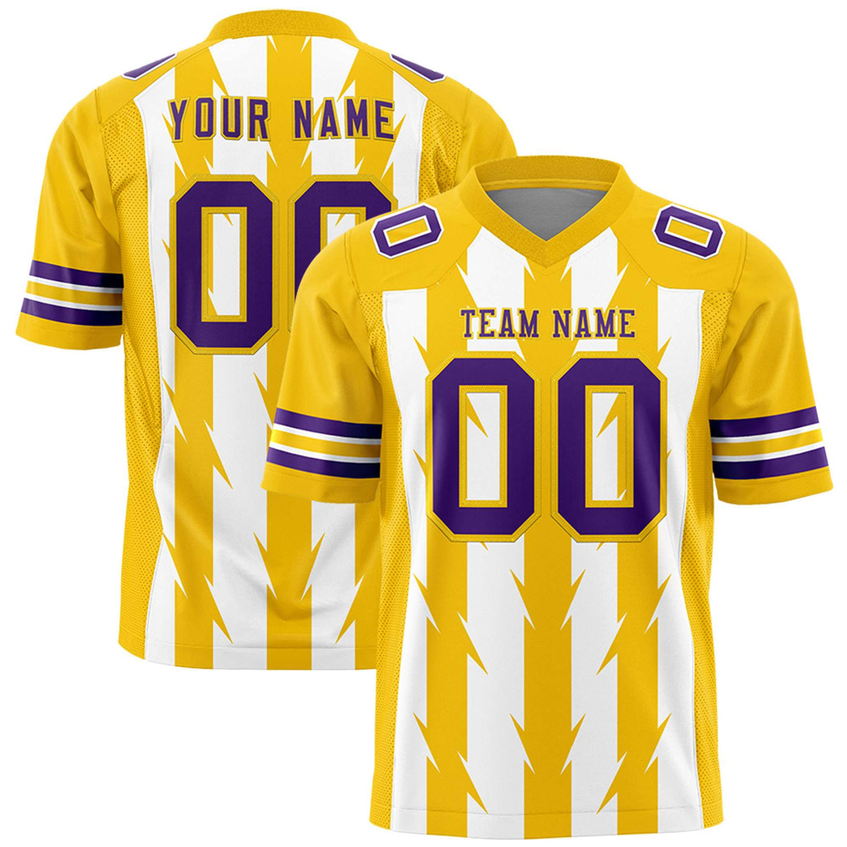 Custom White Gold Personalized Razr Stripe Graffiti Pattern Authentic American Football Jersey