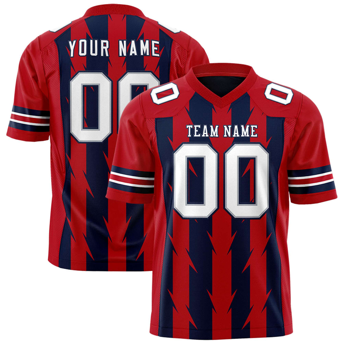 Custom Navy Red Personalized Razr Stripe Graffiti Pattern Authentic American Football Jersey
