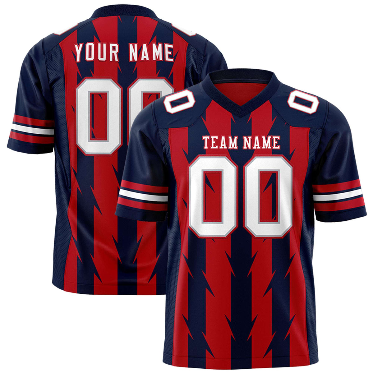 Custom Red Navy Personalized Razr Stripe Graffiti Pattern Authentic American Football Jersey