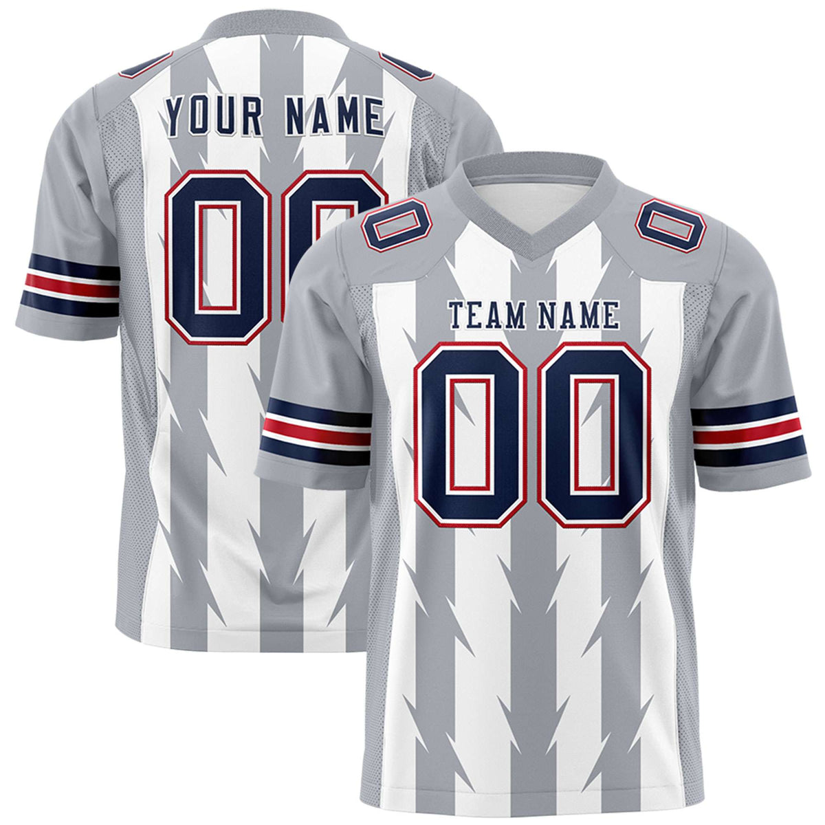 Custom White Gray Personalized Razr Stripe Graffiti Pattern Authentic American Football Jersey