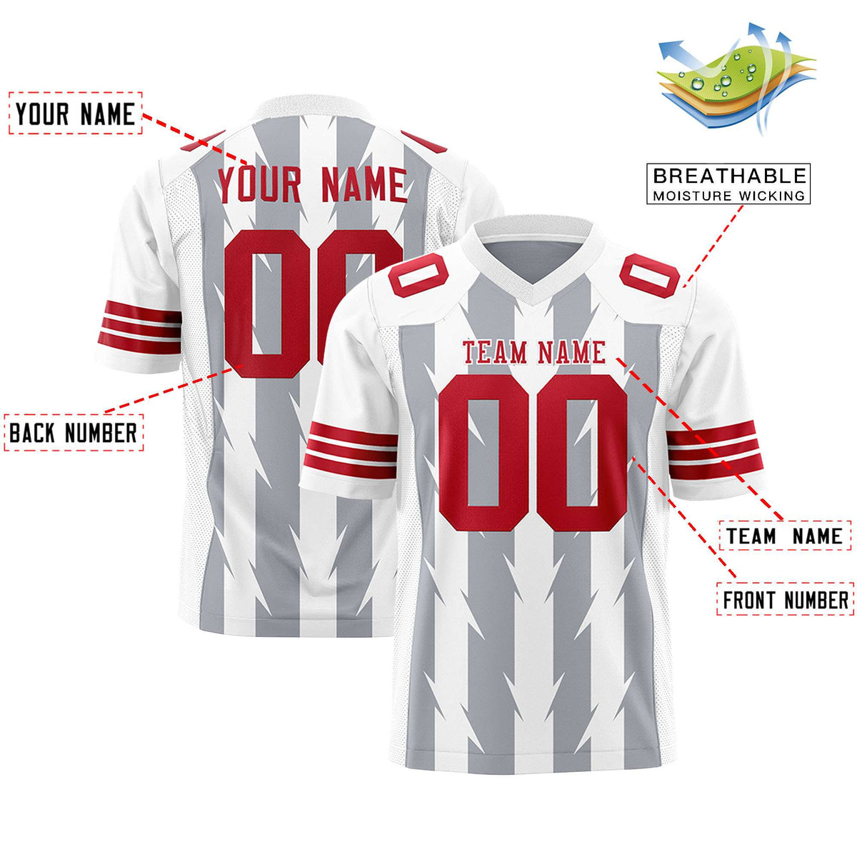 Custom Gray White Personalized Razr Stripe Graffiti Pattern Authentic American Football Jersey