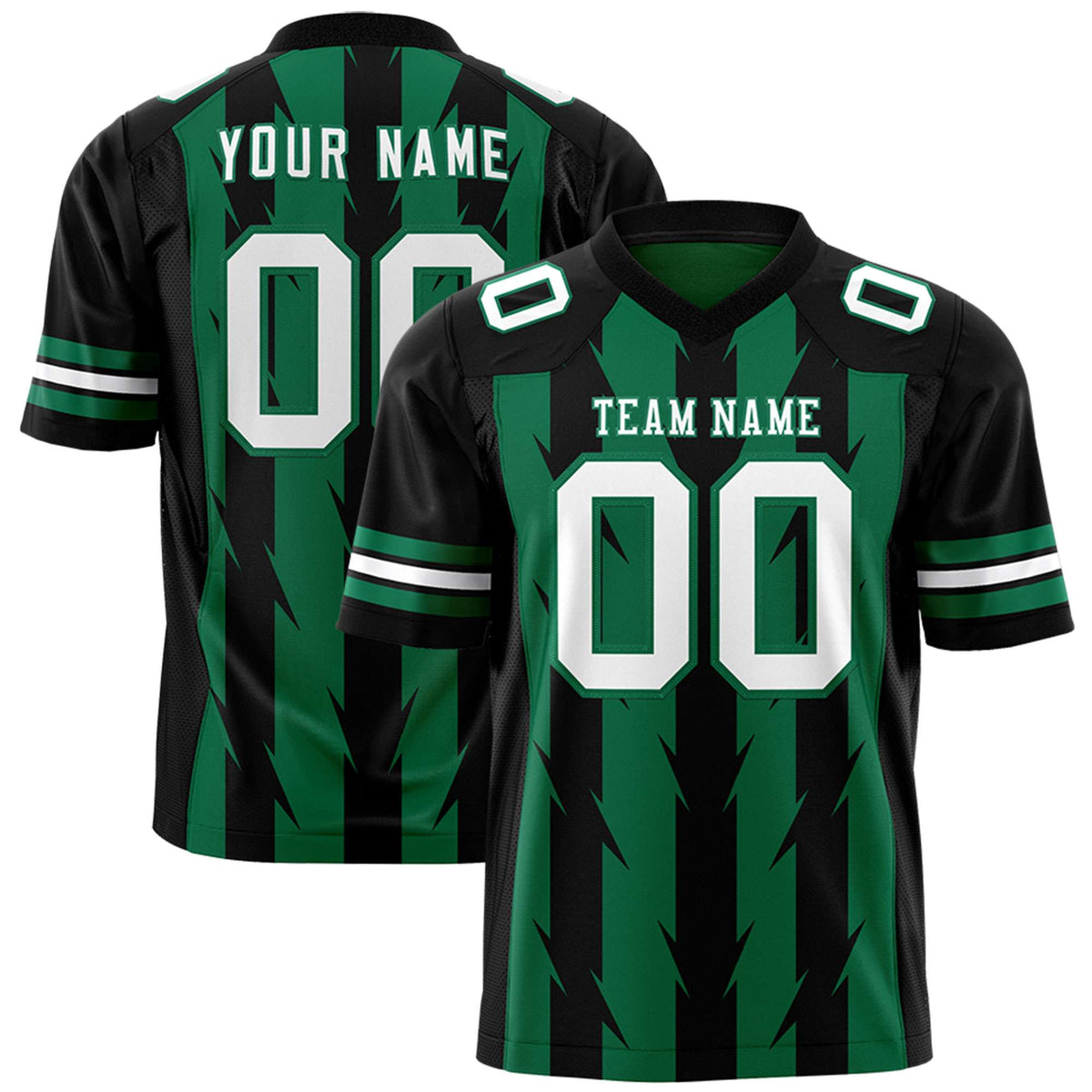 Custom Kelly Green Black Personalized Razr Stripe Graffiti Pattern Authentic American Football Jersey