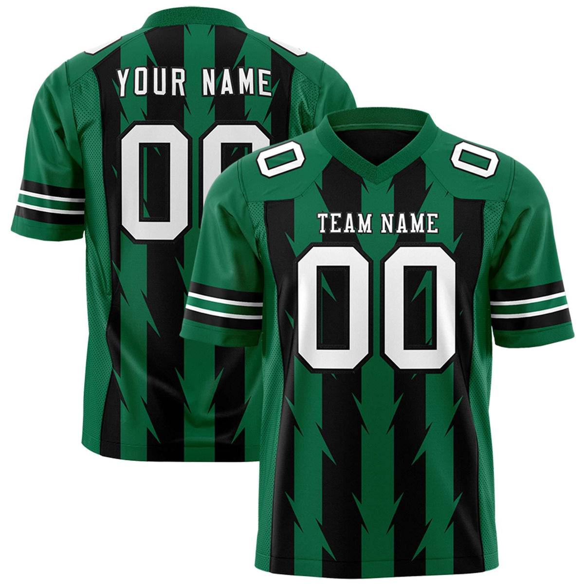 Custom Black Kelly Green Personalized Razr Stripe Graffiti Pattern Authentic American Football Jersey