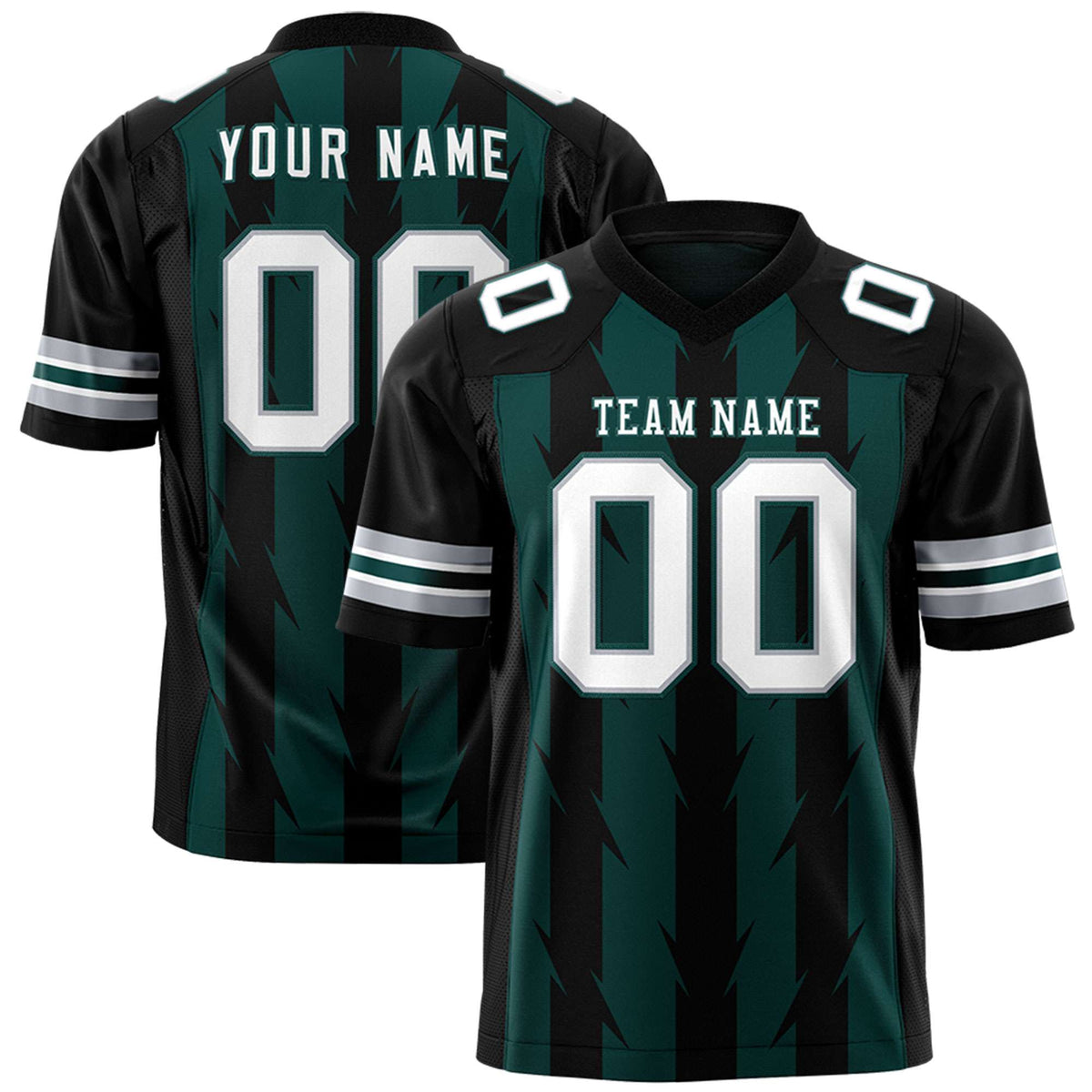 Custom Midnight Green Black Personalized Razr Stripe Graffiti Pattern Authentic American Football Jersey