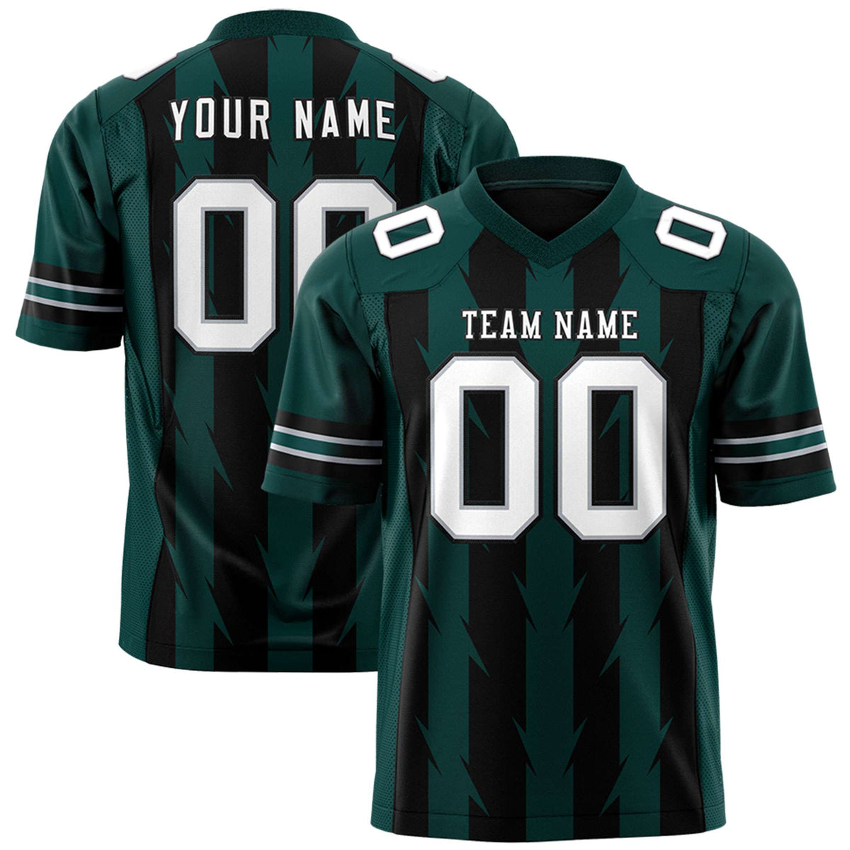 Custom Black Midnight Green Personalized Razr Stripe Graffiti Pattern Authentic American Football Jersey