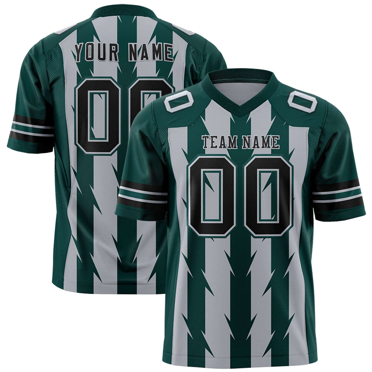 Custom Gray Midnight Green Personalized Razr Stripe Graffiti Pattern Authentic American Football Jersey