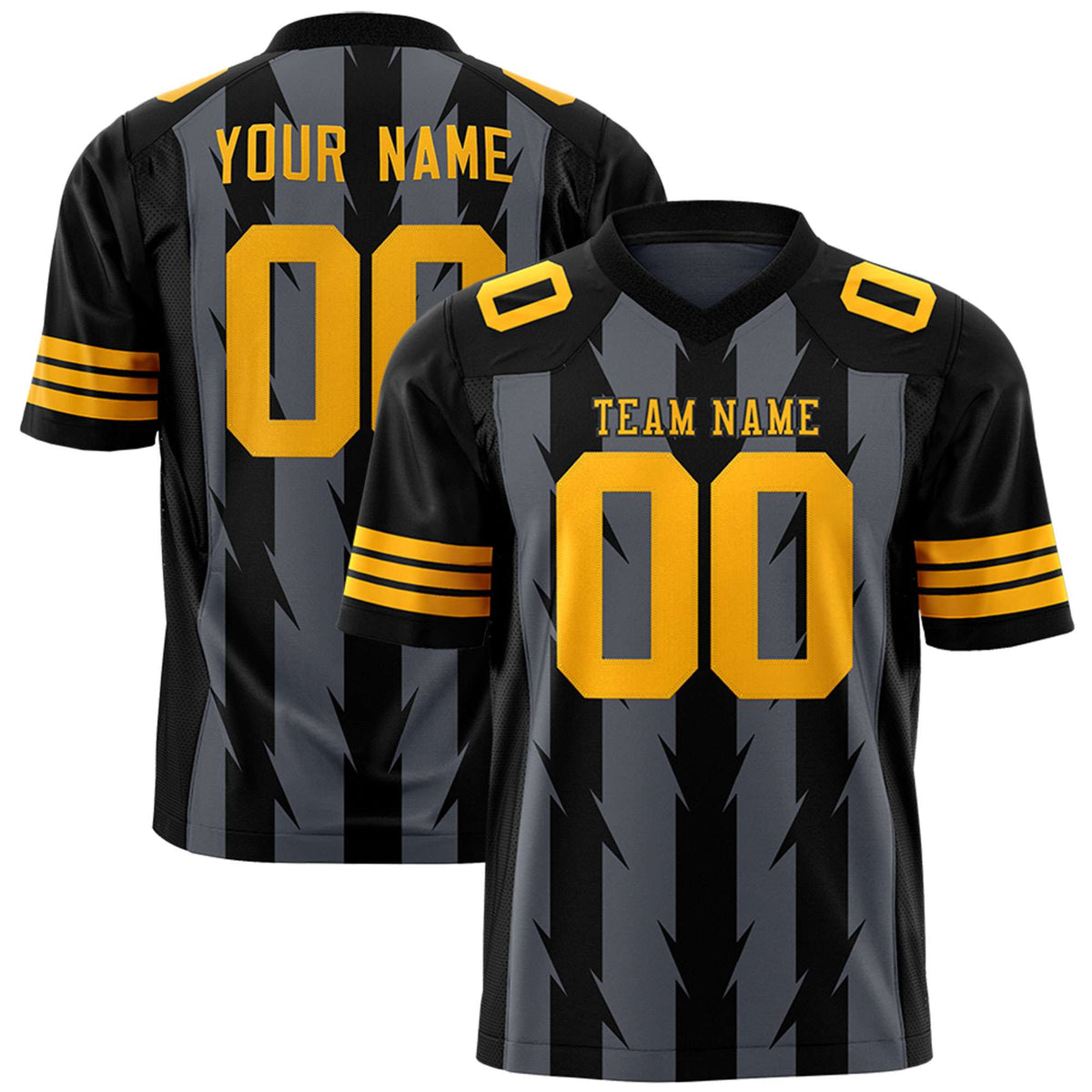 Custom Dark Gray Black Personalized Razr Stripe Graffiti Pattern Authentic American Football Jersey