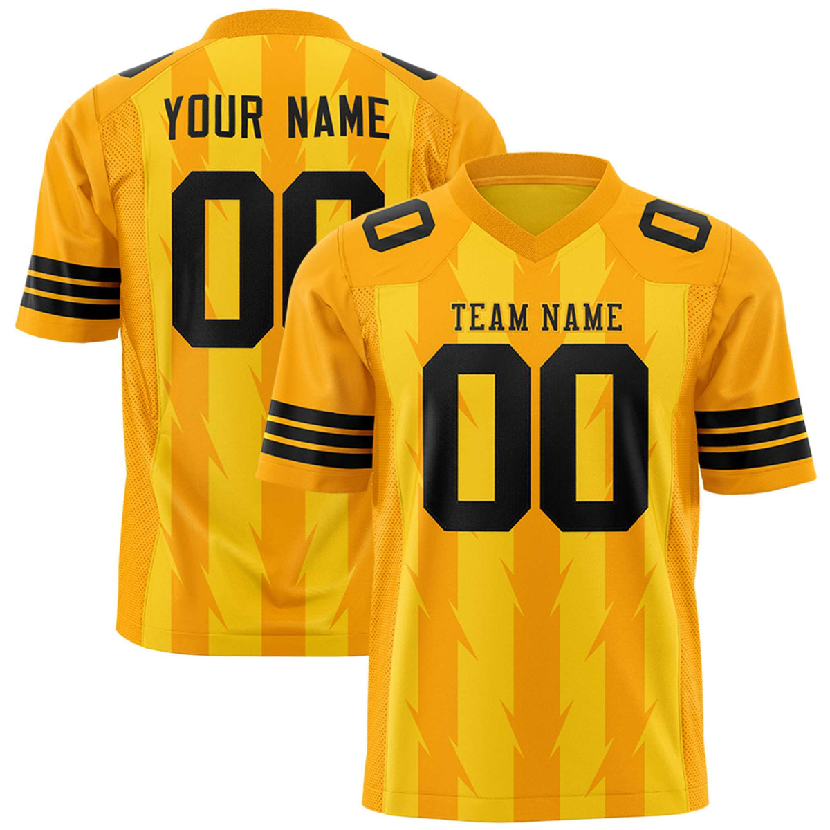 Custom Gold Yellow Personalized Razr Stripe Graffiti Pattern Authentic American Football Jersey
