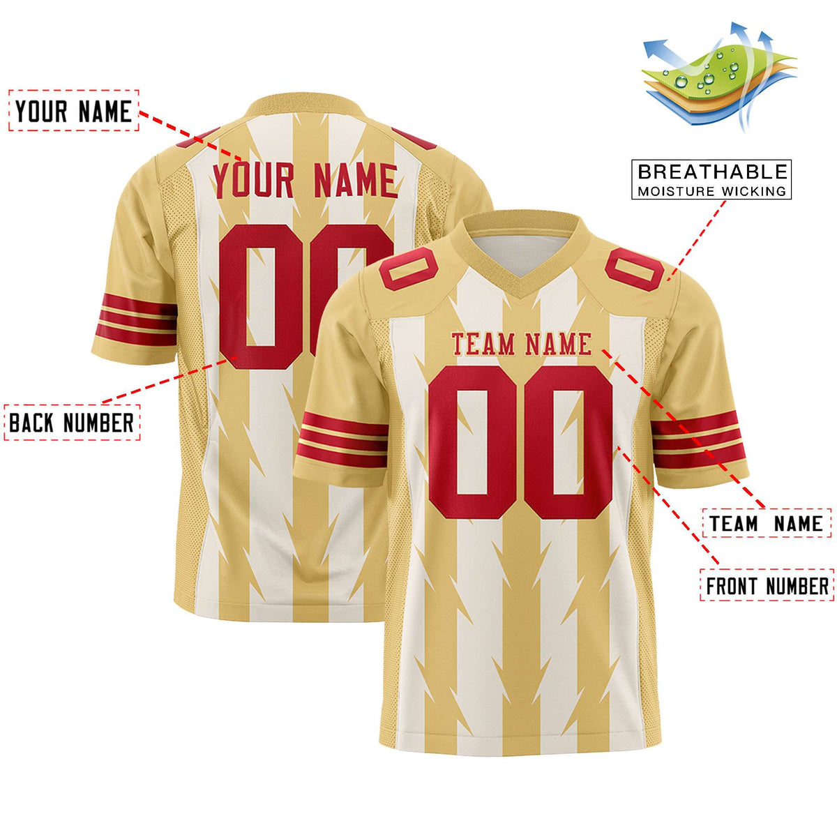 Custom Cream Khaki Personalized Razr Stripe Graffiti Pattern Authentic American Football Jersey