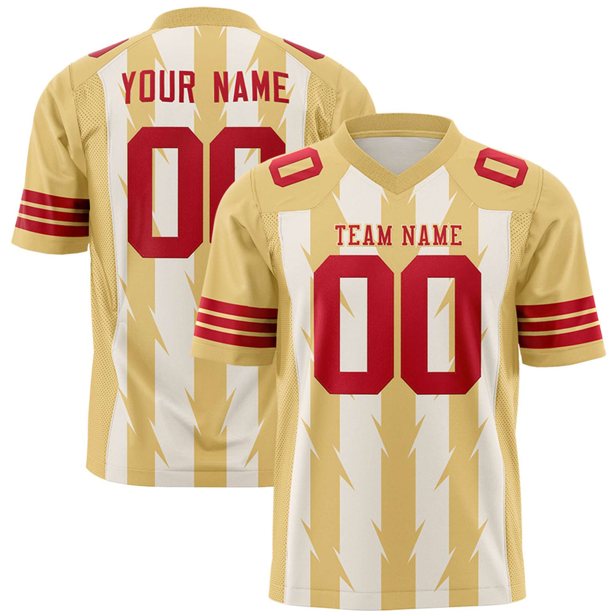 Custom Cream Khaki Personalized Razr Stripe Graffiti Pattern Authentic American Football Jersey