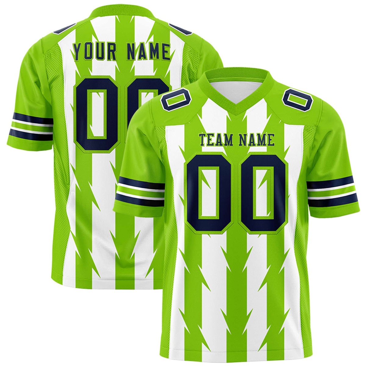 Custom White Neon Green Personalized Razr Stripe Graffiti Pattern Authentic American Football Jersey